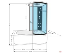 AcquaVapore Kombination Whirlpool Dusche K55-L01-WP Duschkabine Wanne 170x100