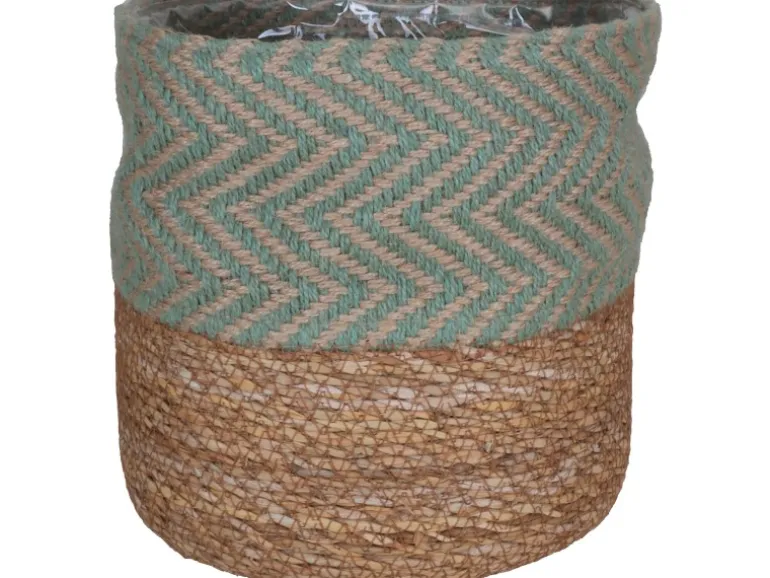 A.H.G. Pflanzkorb aus Seegras und Jutestoff Ø 16 cm x 16 cm Salbei-Natur