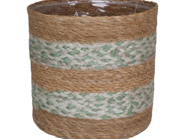 A.H.G. Pflanzkorb Seegras Zick Zack Wasserdicht Ø 14 cm x 14 cm Salbeibeige