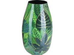 A.H.G. Vase Flora Metall Blätterprint Gold-Reflexe 15 cm x 28 cm Grün