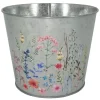 A.H.G.Übertopf Metall Verzinkt Rund Blumenaufdruck Ø 19,5 cm x 15,5 cm Silber