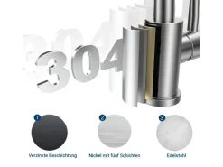 AICA Wasserhahn 360° Drehbare Wassersparende Silber Küchenarmatur Hochdruckfestes Design aus 304 Edelstahl Gefertigt Kaltes/Warmes Wasser