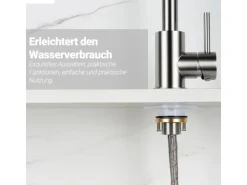 AICA Wasserhahn 360° Drehbare Wassersparende Silber Küchenarmatur Hochdruckfestes Design aus 304 Edelstahl Gefertigt Kaltes/Warmes Wasser