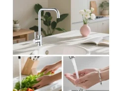 AICA Wasserhahn 360° Drehbare Wassersparende Chrom Küchenarmatur Hochdruckfestes Design aus 304 Edelstahl Gefertigt Kaltes/Warmes Wasser