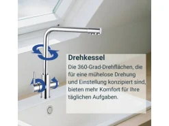 AICA Wasserhahn Chrom Küche Spültischarmatur 3-Wege mit Trinkwasserfilter 2-Hebel Design für Doppelspülen 360° Schwenkbar