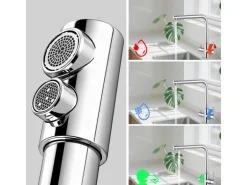 AICA Wasserhahn Chrom Küche Spültischarmatur 3-Wege mit Trinkwasserfilter 2-Hebel Design für Doppelspülen 360° Schwenkbar