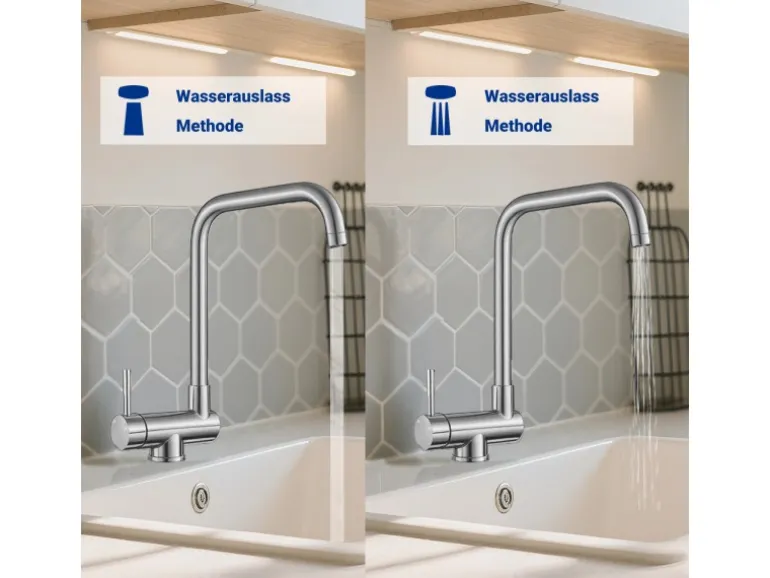 AICA Wasserhahn Doppelfunktion 360° Drehbare Kippbare Silber Küchenarmatur mit 304 Edelstahl und Keramikventil Mischbatterie