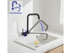AICA Wasserhahn Doppelfunktion 360° Drehbare Kippbare Schwarz Küchenarmatur mit 304 Edelstahl und Keramikventil Mischbatterie