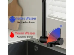 AICA Wasserhahn Faltbare 360° Drehbare Schwarz Küchenarmatur 304 Edelstahl Hochdruckfest Mischbatterie Spültischarmatur