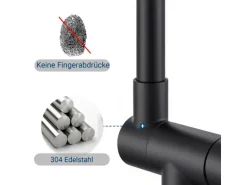 AICA Wasserhahn Faltbare 360° Drehbare Schwarz Küchenarmatur 304 Edelstahl Hochdruckfest Mischbatterie Spültischarmatur