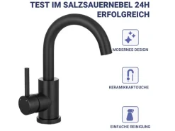 AICA Wasserhahn Schwarz Bad Hoch Waschtischarmatur Auslauf Höhe 158mm Waschbecken Armaturen 304 Edelstahl Einhebelmischer Mischbatterie