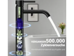 AICA Wasserhahn Schwarz Bad Hoch Waschtischarmatur Auslauf Höhe 195mm Waschbecken Armaturen 304 Edelstahl Einhebelmischer Mischbatterie