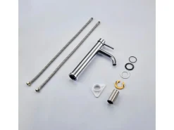 AICA Wasserhahn Silber Bad Hoch Waschtischarmatur Auslauf Höhe 195mm Waschbecken Armaturen 304 Edelstahl Einhebelmischer Mischbatterie