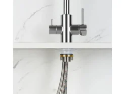 AICA Wasserhahn Silber Küche Spültischarmatur 3-Wege mit Trinkwasserfilter 2-Hebel Design für Doppelspülen 360° Schwenkbar