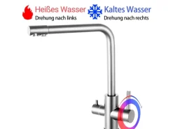 AICA Wasserhahn Silber Küche Spültischarmatur 3-Wege mit Trinkwasserfilter 2-Hebel Design für Doppelspülen 360° Schwenkbar