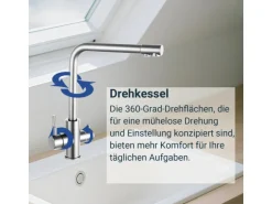 AICA Wasserhahn Silber Küche Spültischarmatur 3-Wege mit Trinkwasserfilter 2-Hebel Design für Doppelspülen 360° Schwenkbar