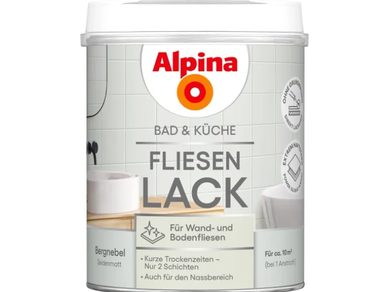 Alpina Fliesen-Lack Bad & Küche 2 Komponenten Bergnebel Seidenmatt 750 ml