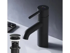 AM.PM Einhebel Waschtischarmatur Spike Wasserhahn Bad mit Klick Ablaufgarnitur FPA82122 Schwarz