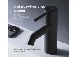 AM.PM Einhebel Waschtischarmatur Spike Wasserhahn Bad mit Klick Ablaufgarnitur FPA82122 Schwarz