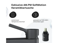 AM.PM Einhebel-Waschtischarmatur X-Joy S Wasserhahn Bad aus Messing, Waschbecken Armatur, Mischbatterie FXB02122 Schwarz