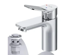 AM.PM Waschtischarmatur EcoStart-Funktion mit Klick-Ablauf, Waschbecken Armatur, Mischbatterie FXA82800 X-Joy Chrom