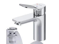 AM.PM Waschtischarmatur EcoStart-Funktion mit Klick-Ablauf, Waschbecken Armatur, Mischbatterie FXA82800 X-Joy Chrom