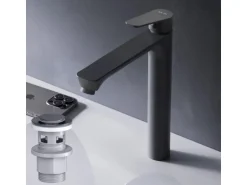 AM.PM Waschtischarmatur Hoch mit Klick-Ablaufgarnitur Hit Wasserhahn Bad, Mischbatterie FTA92222 Schwarz