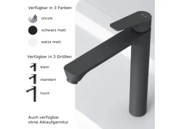 AM.PM Waschtischarmatur Hoch mit Klick-Ablaufgarnitur Hit Wasserhahn Bad, Mischbatterie FTA92222 Schwarz