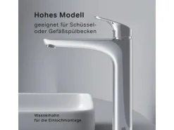 AM.PM Waschtischarmatur Hoch mit Klick-Ablauf Like Wasserhahn Bad, Waschbecken Armatur, Mischbatterie FLA92200  Chrom