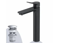 AM.PM Waschtischarmatur Hoch mit Klick-Ablaufgarnitur, Waschbecken Armatur, Mischbatterie FXA92222 X-Joy Schwarz