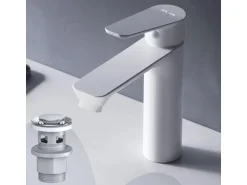 AM.PM Waschtischarmatur mit Klick-Ablaufgarnitur Hit M-Größe, Waschbecken Armatur, Mischbatterie FTA82233 Weiß