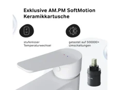 AM.PM Waschtischarmatur mit Klick-Ablaufgarnitur Hit M-Größe, Waschbecken Armatur, Mischbatterie FTA82233 Weiß