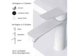 AM.PM Waschtischarmatur mit Klick-Ablaufgarnitur Hit M-Größe, Waschbecken Armatur, Mischbatterie FTA82233 Weiß