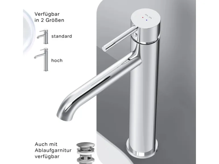 AM.PM Waschtischarmatur mit hohem Auslauf Spike Wasserhahn Bad aus Messing, Mischbatterie FPA92000 Chrom