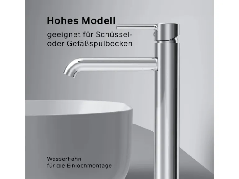 AM.PM Waschtischarmatur mit hohem Auslauf Spike Wasserhahn Bad aus Messing, Mischbatterie FPA92000 Chrom