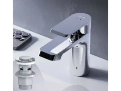 AM.PM Waschtischarmatur mit Klick-Ablaufgarnitur Flash Wasserhahn Bad, Waschbecken Armatur, Mischbatterie FNA82100 Chrom