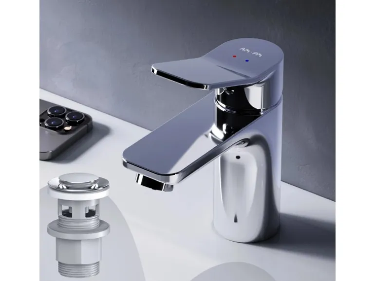 AM.PM Waschtischarmatur mit Klick-Ablauf, Waschbecken Armatur, Mischbatterie FXA82100 X-Joy Wasserhahn Bad Chrom