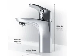 AM.PM Waschtischarmatur mit Klick-Ablaufgarnitur Like Wasserhahn Bad, Waschbecken Armatur, Mischbatterie FLA82100 Chrom