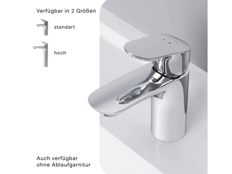 AM.PM Waschtischarmatur mit Klick-Ablaufgarnitur Like Wasserhahn Bad, Waschbecken Armatur, Mischbatterie FLA82100 Chrom