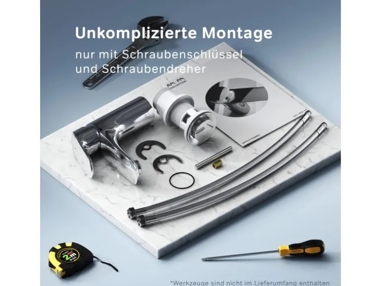 AM.PM Waschtischarmatur mit Klick-Ablaufgarnitur Like Wasserhahn Bad, Waschbecken Armatur, Mischbatterie FLA82100 Chrom
