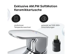 AM.PM Waschtischarmatur mit Klick-Ablaufgarnitur Like Wasserhahn Bad, Waschbecken Armatur, Mischbatterie FLA82100 Chrom