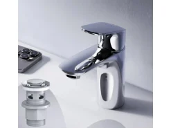 AM.PM Waschtischarmatur mit Klick-Ablaufgarnitur Like Wasserhahn Bad, Waschbecken Armatur, Mischbatterie FLA82100 Chrom