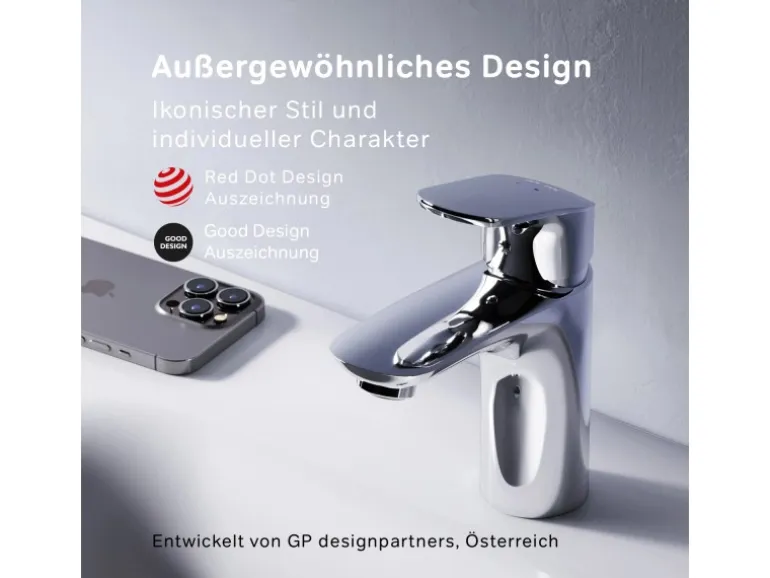 AM.PM Waschtischarmatur mit Klick-Ablaufgarnitur Like Wasserhahn Bad, Waschbecken Armatur, Mischbatterie FLA82100 Chrom