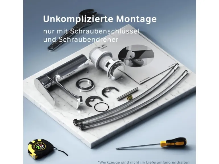 AM.PM Waschtischarmatur mit Klick-Ablaufgarnitur, Waschbecken Armatur, Mischbatterie FTA82200 Hit M-Größe Chrom