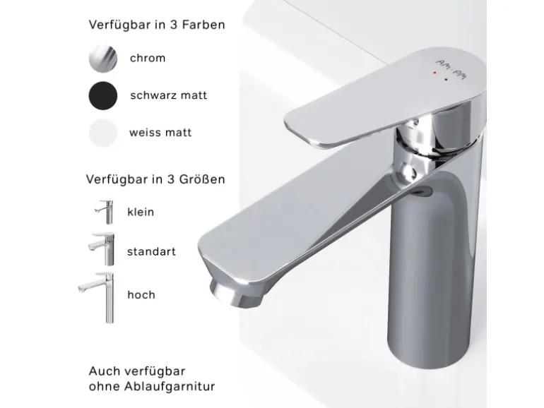 AM.PM Waschtischarmatur mit Klick-Ablaufgarnitur, Waschbecken Armatur, Mischbatterie FTA82200 Hit M-Größe Chrom