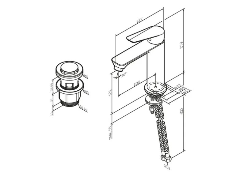 AM.PM Waschtischarmatur mit Klick-Ablaufgarnitur, Waschbecken Armatur, Mischbatterie FTA82200 Hit M-Größe Chrom