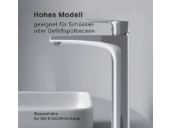 AM.PM Waschtischarmatur mit hohem Auslauf Gem Wasserhahn Bad aus Messing, Mischbatterie FGA92000 Chrom