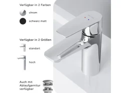 AM.PM Waschtischarmatur mit Klick-Ablaufgarnitur Gem Wasserhahn Bad, Mischbatterie FGA82100 Chrom