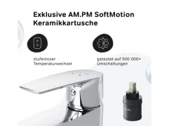 AM.PM Waschtischarmatur mit Klick-Ablaufgarnitur Gem Wasserhahn Bad, Mischbatterie FGA82100 Chrom