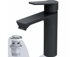 AM.PM Waschtischarmatur mit Klick-Ablaufgarnitur, Waschbecken Armatur, Mischbatterie FTA82222 Hit M-Größe Schwarz